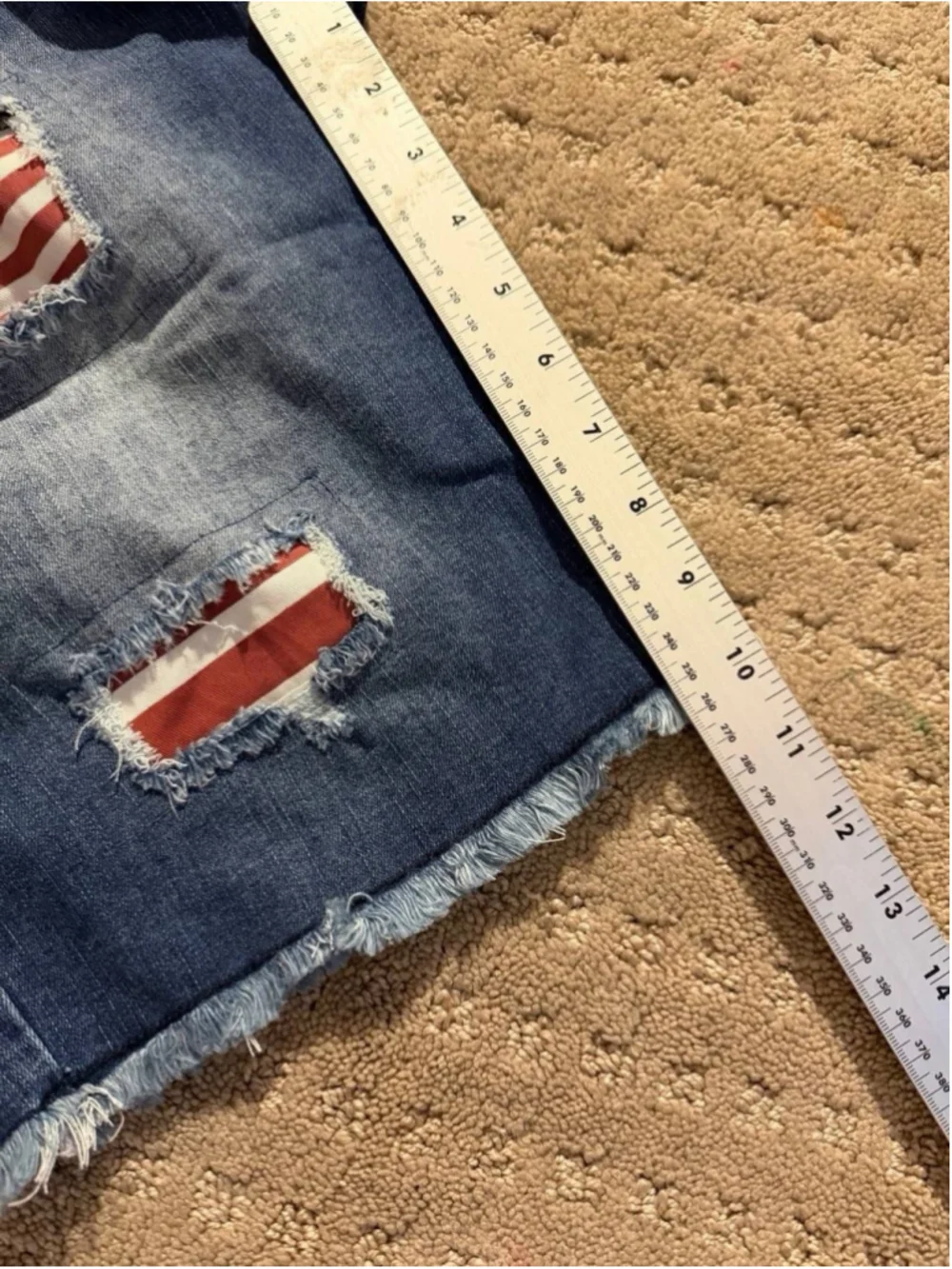 Flamingals Mid Rise Denim Bermuda American Flag Patched Shorts For Women L